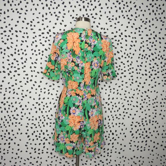 Sandro Green Floral Print V-Neck Eudelin Silk Romper - Picture 6 of 13